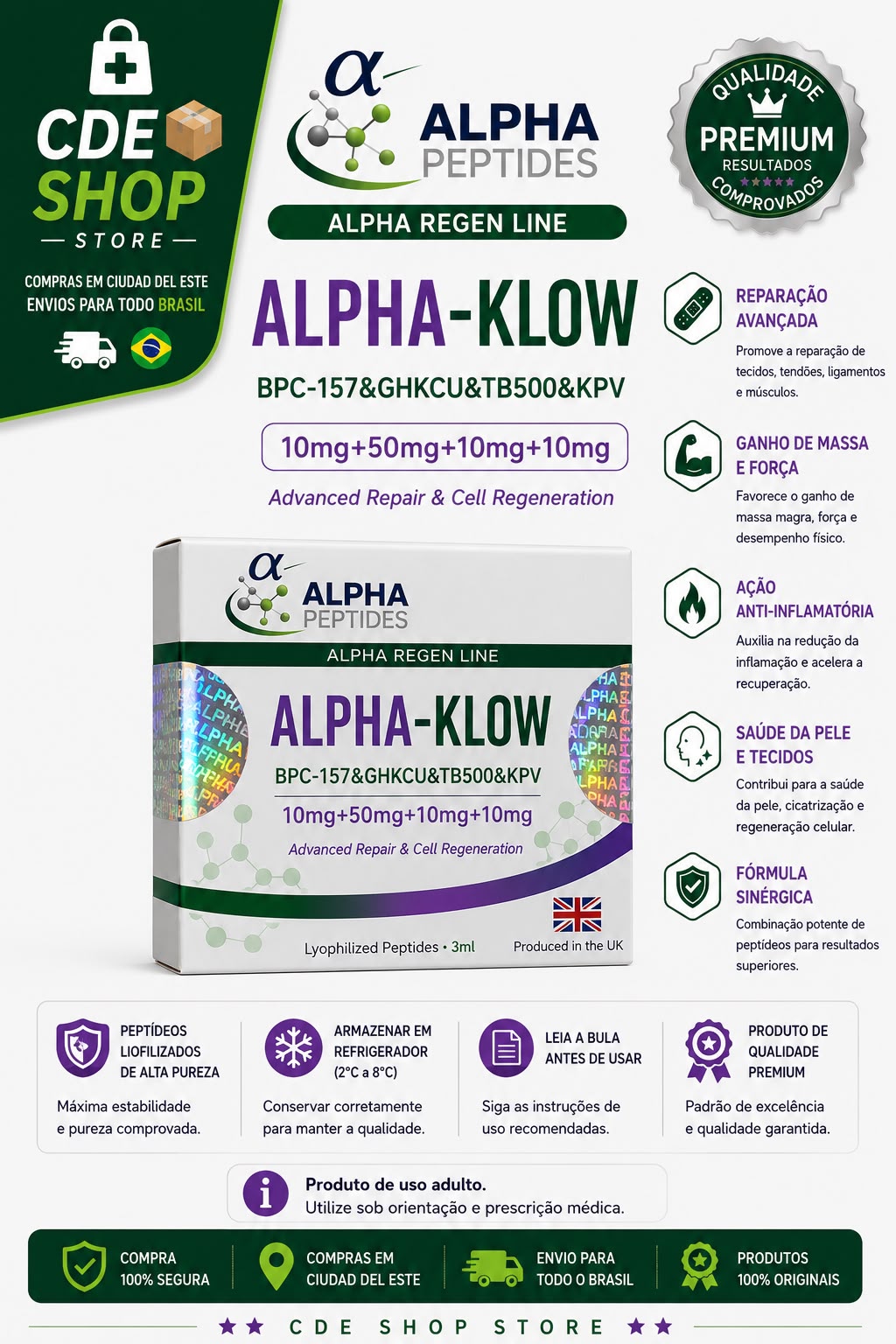 ALPHA-KLOW (BPC-157+GHK-Cu+TB-500+KPV) 80MG