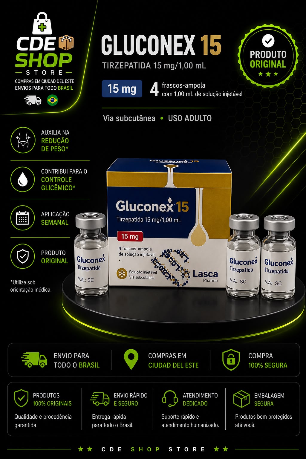 GLUCONEX 15MG 4 AMPOLAS (60MG)